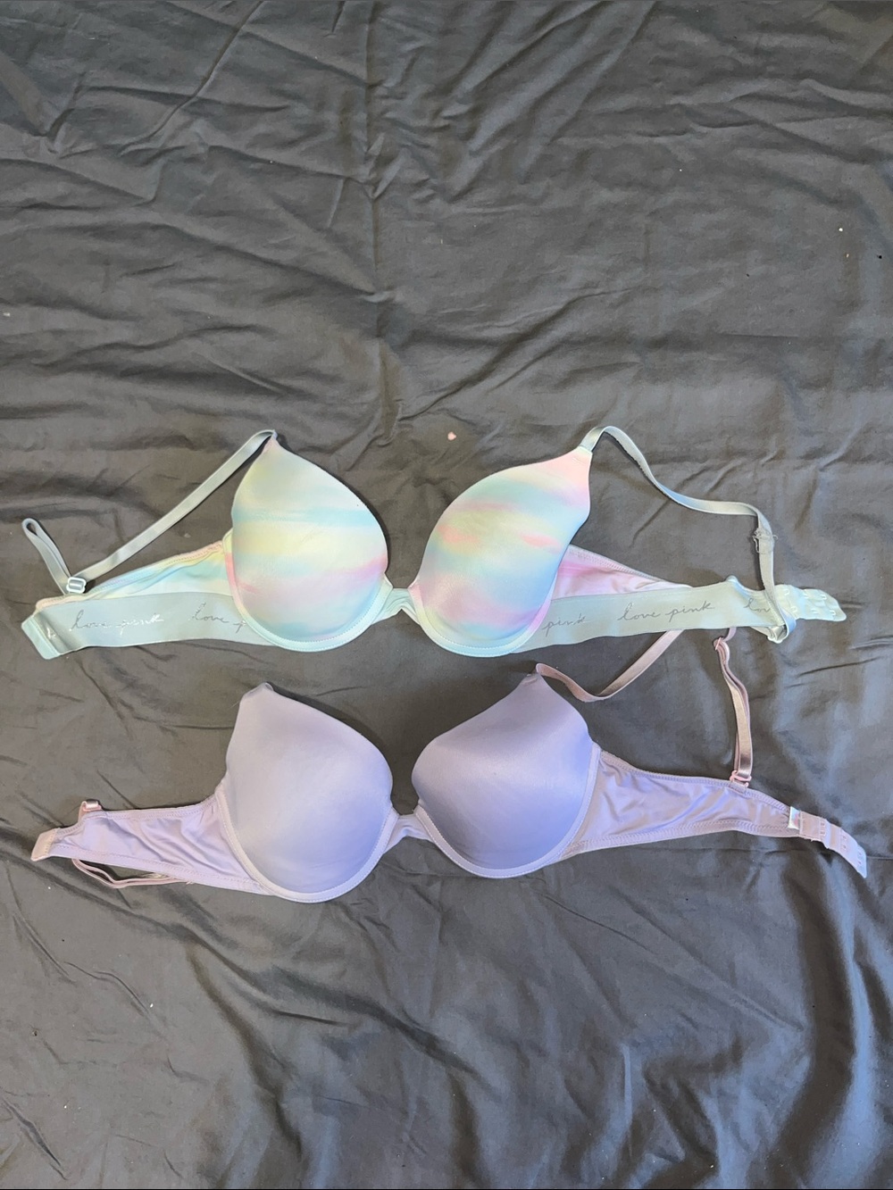 PINK Victoria's Secret Pastel Rainbow & Lavender Push-Up Bra Set
